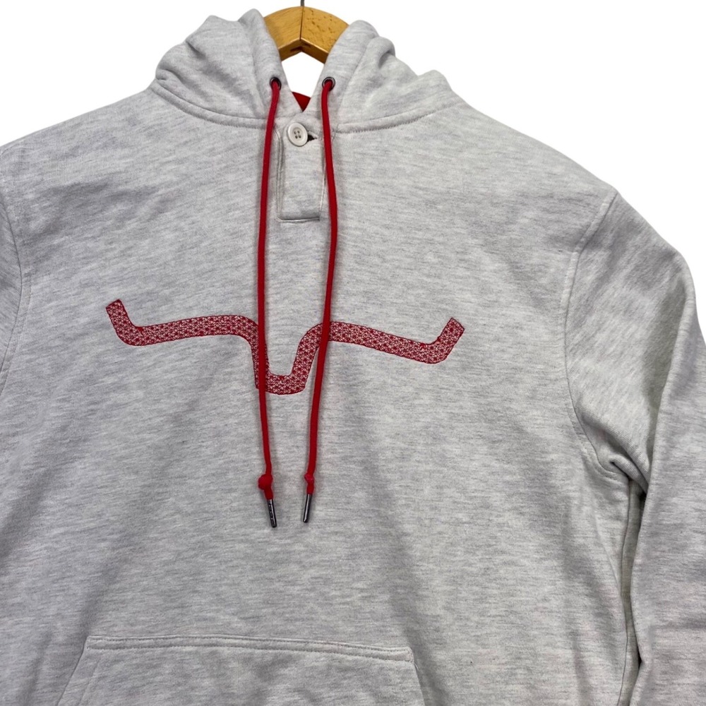 Kimes Ranch Hoodie Mens Large Gray Red Longhorn Logo Henley Pullover Sweatshirt